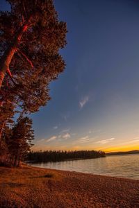 Scenic view of river at sunset