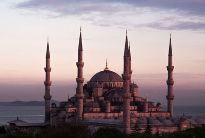 View of blue mosque at sunset