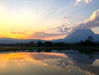 Scenic view of lake against sky during sunset