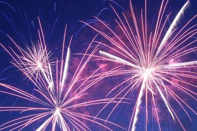 Low angle view of firework display against sky at night