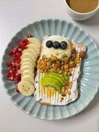 High angle view of food in plate on table