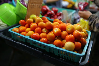 Fresh fruits for sale at market stall