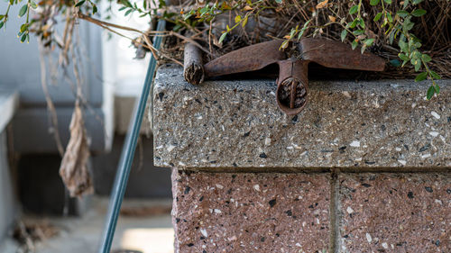 Close-up of rusty metal on wall