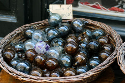 Close-up of wicker basket for sale