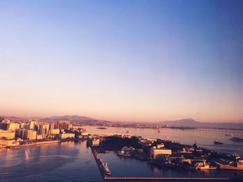 High angle view of city at waterfront