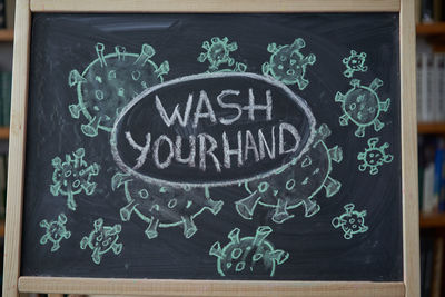 Close-up of text on table