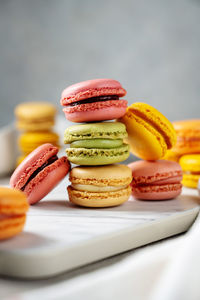 Close-up of macaroons on table