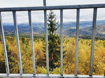 Scenic view of landscape seen through window