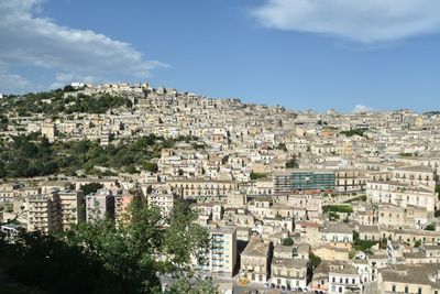 High angle view of townscape against sky