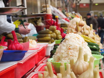 Various vegetables for sale at market stall