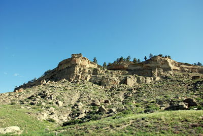 Scenic view of landscape against clear blue sky