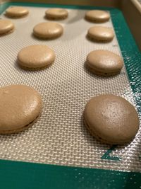 High angle view of cookies on table