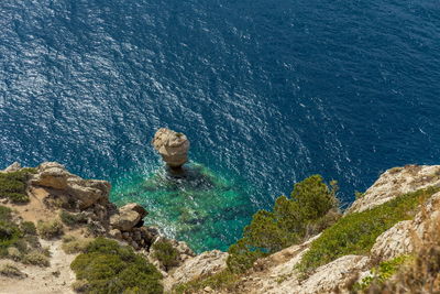 High angle view of rocks in sea