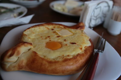 Close-up of breakfast served in plate