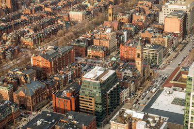 High angle view of buildings in city