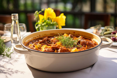 Close-up of food in bowl on table