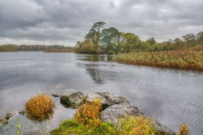 Scenic view of lake against sky