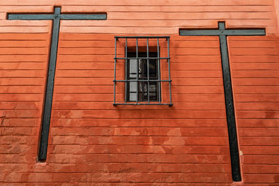 Low angle view of window on building