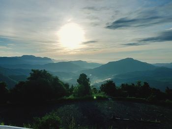 Scenic view of mountains against sky during sunset