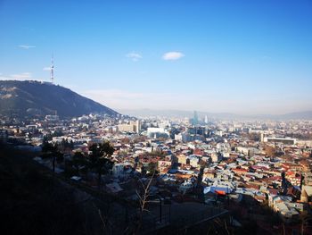 High angle shot of townscape against sky