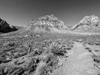 Scenic view of arid landscape against clear sky