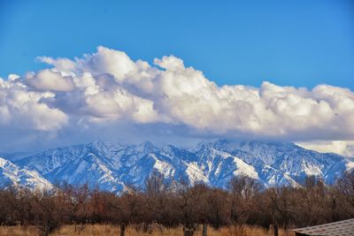 Scenic view of snowcapped mountains against sky