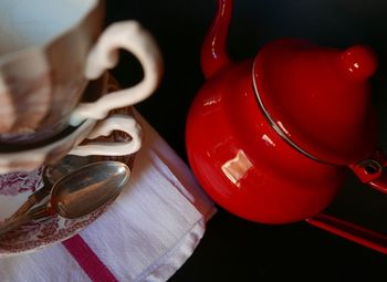 Close-up of red object on table