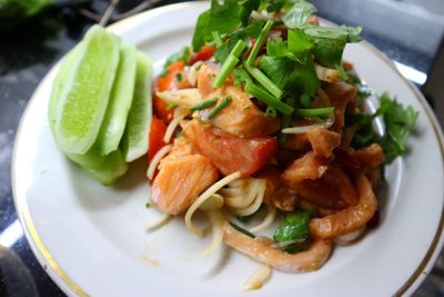 Close-up of meal served in plate