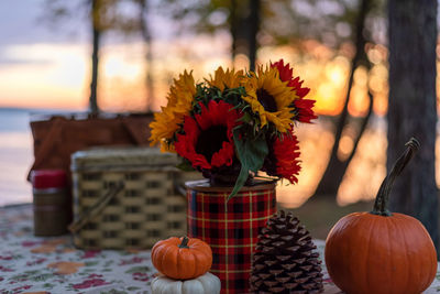 Close-up of christmas decorations on table