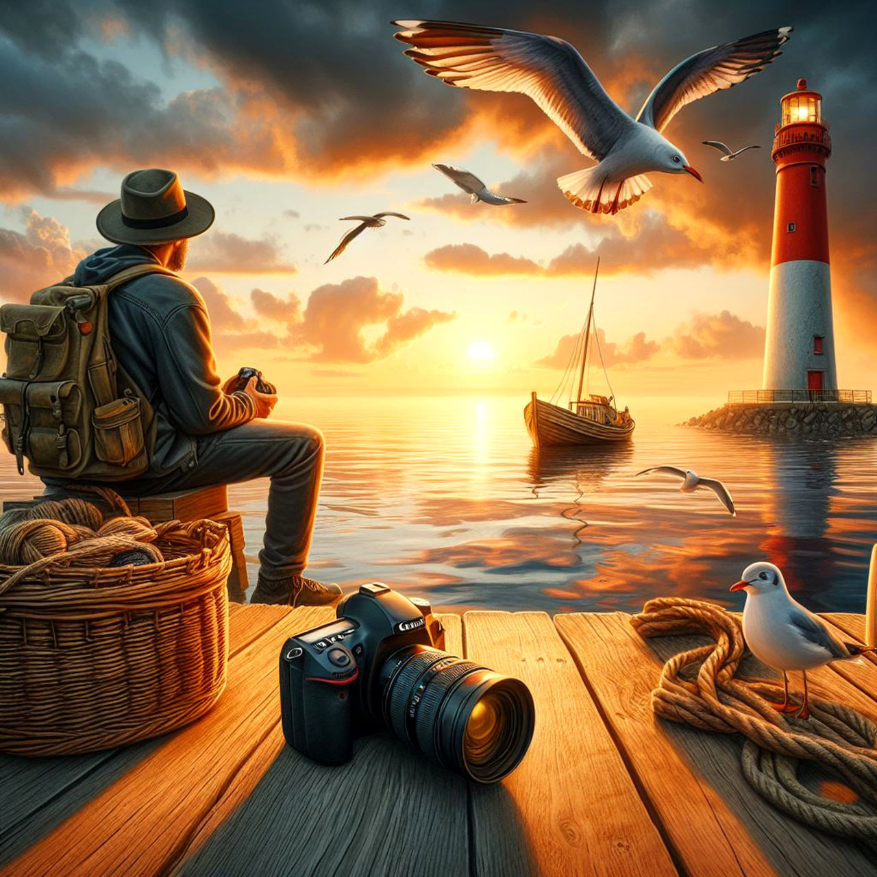 sky, sea, water, bird, sunset, lighthouse, animal, nautical vessel, animal themes, nature, cloud, animal wildlife, wildlife, architecture, transportation, beauty in nature, men, vehicle, travel destinations, travel, land, ship, mode of transportation, adult, flying, occupation, beach, outdoors, person