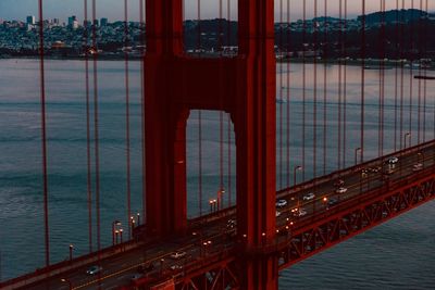 View of suspension bridge in city