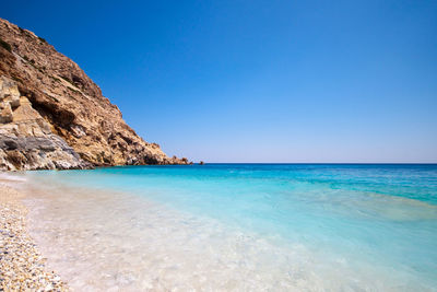 Scenic view of sea against clear blue sky