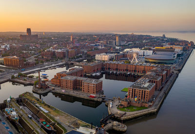 High angle view of albert dock liverpool city