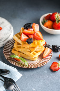 Close-up of dessert in plate on table