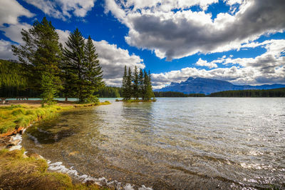 Scenic view of lake against sky