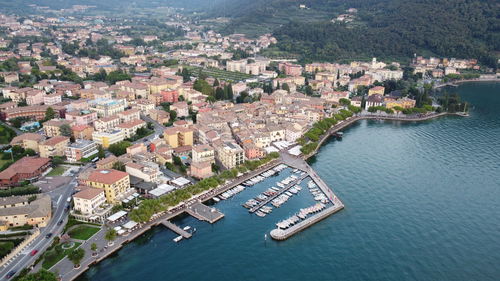 High angle view of buildings in garda lake