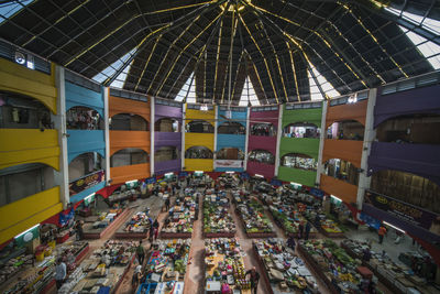 High angle view of people on ceiling
