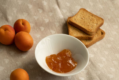High angle view of breakfast on table