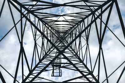 Low angle view of electricity pylon against sky