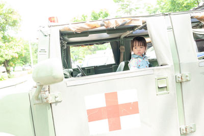 Cute girl in ambulance