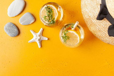 High angle view of orange on table