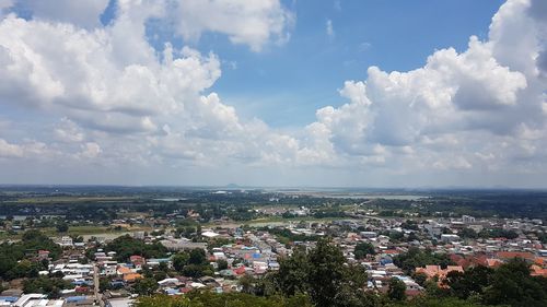 High angle view of townscape against sky