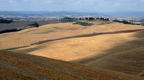 High angle view of land against sky