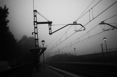 Railroad tracks against sky during sunset