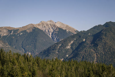 Scenic view of mountains against clear sky