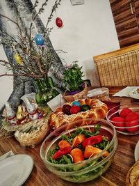 Close-up of vegetables in basket on table