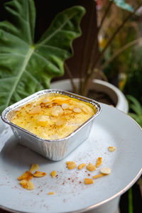 Close-up of food in plate on table