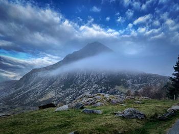 Scenic view of mountains against sky