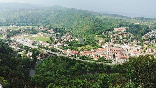 High angle view of townscape against sky