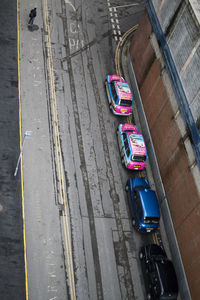 High angle view of cars on city